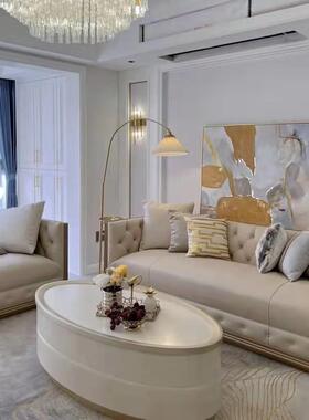 美式奢实人木沙组合法式小户型客发厅三位沙发香槟金轻色全屋KMT