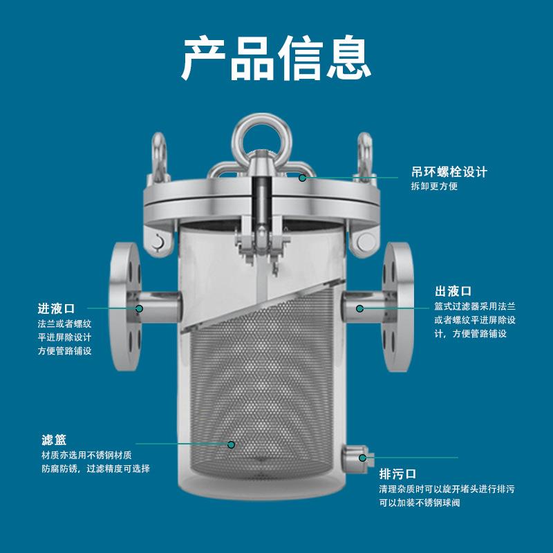 不锈钢蓝滤氏筛过滤器管圆孔过滤筒带OEJ法滤兰过网型过器滤网