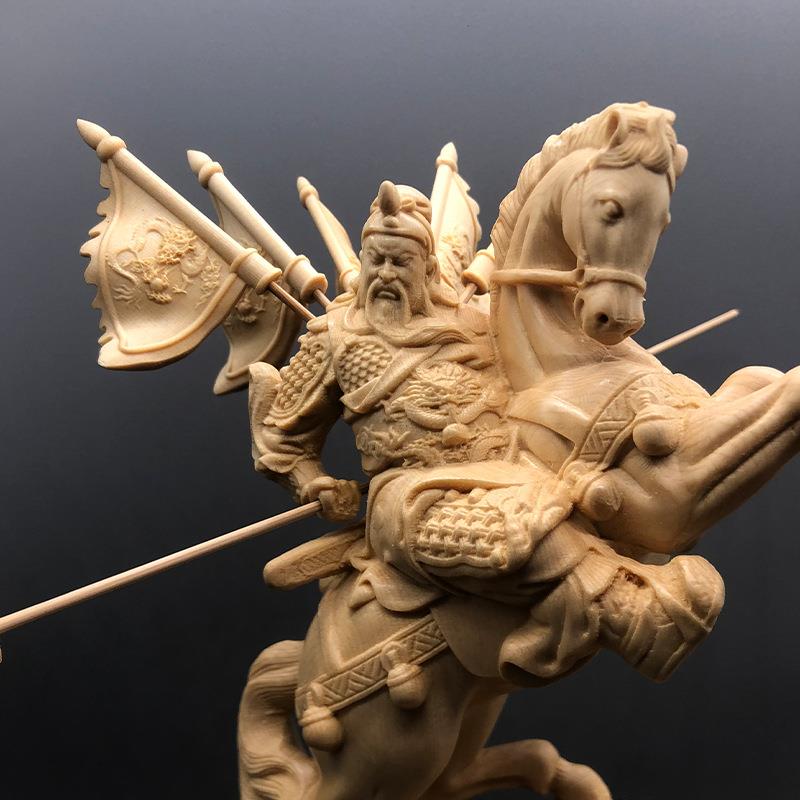 桧木雕客厅旗关公骑马物武财神OXA关羽人刻摆件神像五创意中式工