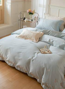 朴品100支纯棉长绒棉四件床套轻棉奢风花卉刺绣用品上20230110全