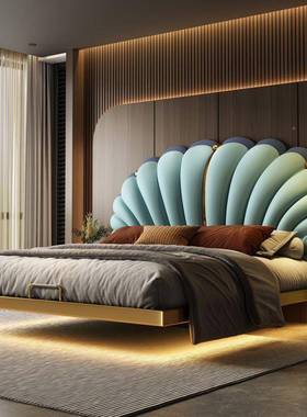 2MAG24新实轻木床花瓣悬浮款床极简奢双人皮艺床主卧大0床