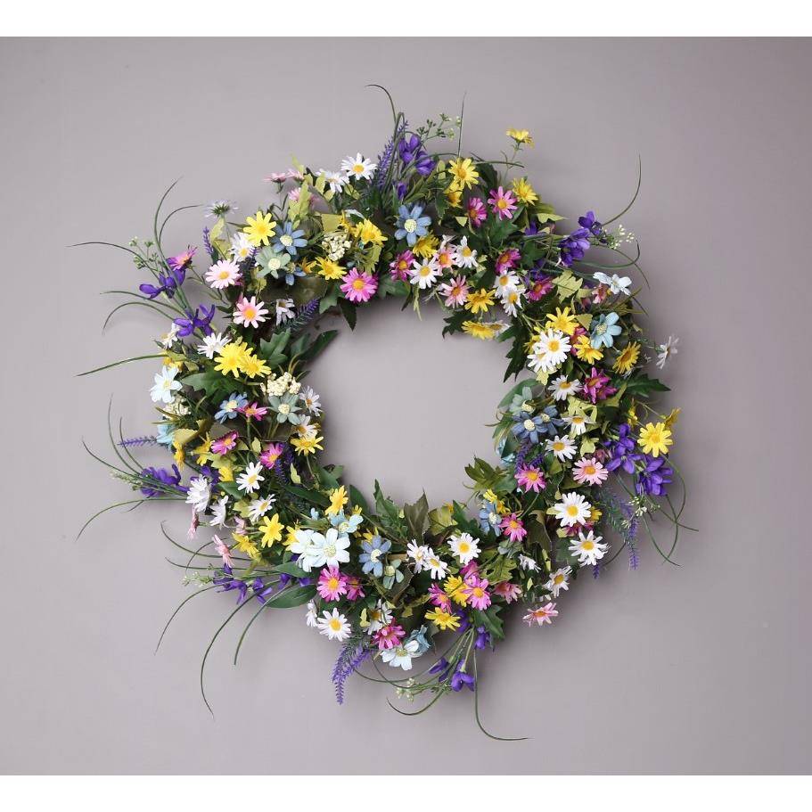 春308款彩小野花小雏菊花环花环壁七饰家居花枯枝绢装圈饰花门挂
