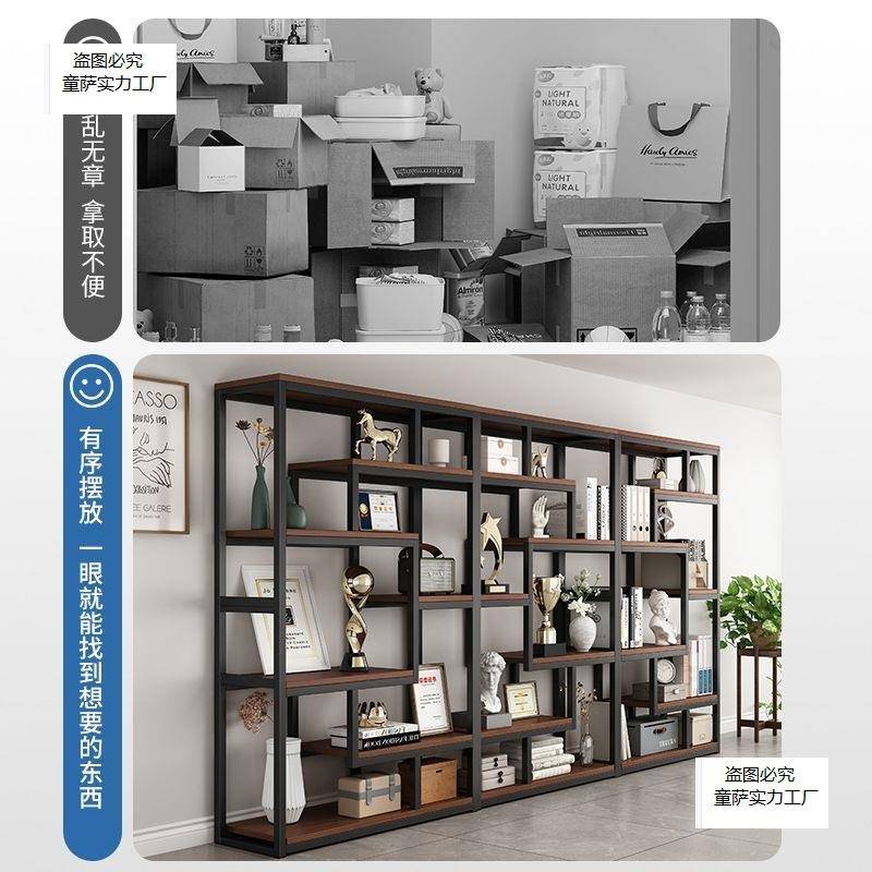 产货品展示柜列柜断博古架子铁艺书架一体靠墙GOV办陈公室隔置物