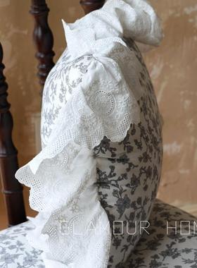 法式复古FS758H65碎荷边抱叶枕花田园风沙发客厅卧室餐椅枕套可拆