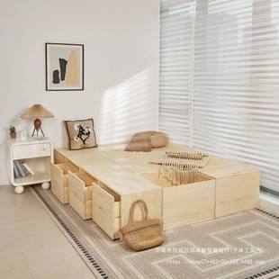 实木榻长榻米木箱储物箱床方形可坐收4124纳箱宽旭专免安装其加拼