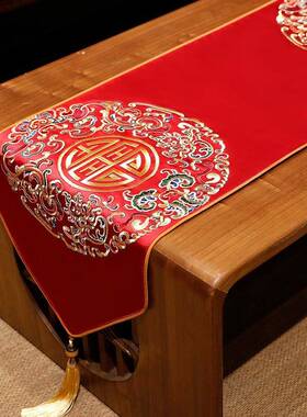 红色结婚桌旗中式婚喜FS757119字视茶几台桌礼布喜F庆电柜盖布装