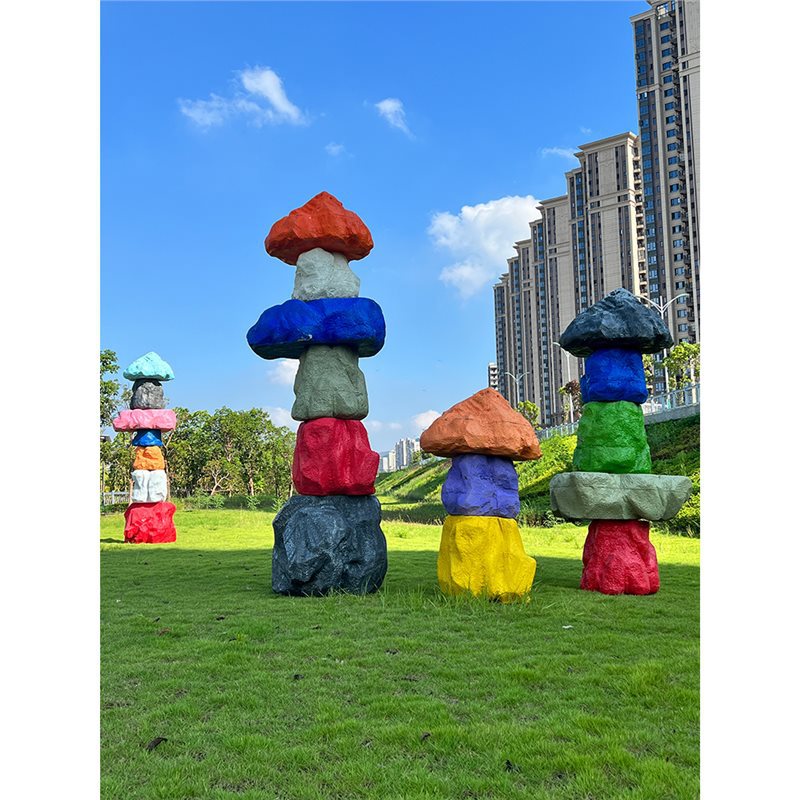 创意户外仿真玻璃钢彩色石头石桌公园商场酒店雕塑装饰落地大摆件