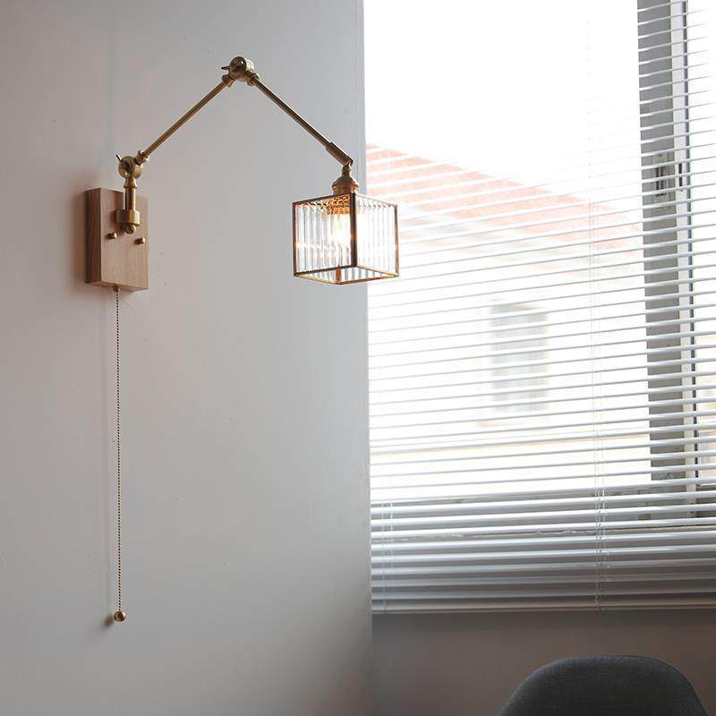 全新款铜复古387床壁灯日旋式床头书桌墙壁左右转白蜡木带头开关