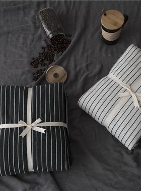 全5ZV7春季黑色床品纯棉天竺棉被床笠被件套四套棉男F75T5M58床单