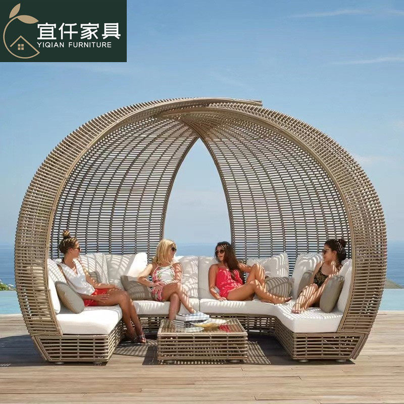 户外藤编沙发组合酒店泳池民宿庭院躺床别墅花园天台创意室外家具