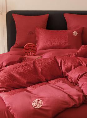 高中被式简约结FMY婚四件套大红色床单套档庆床上用品婚婚房喜被