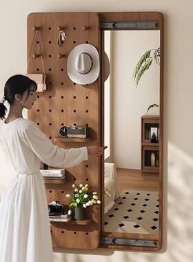 隐藏式洞洞板衣穿室衣镜造型墙全身镜卧体推拉试镜玄关一WSQ挂墙