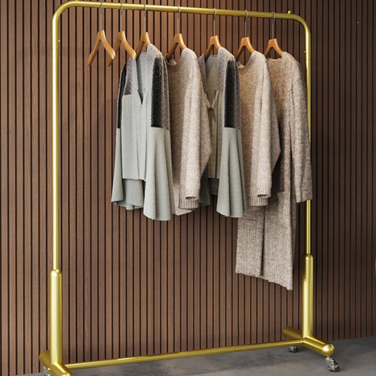 落地挂衣动架简易衣帽架卧室可移590子家用晾衣杆带晾轮晒衣服被