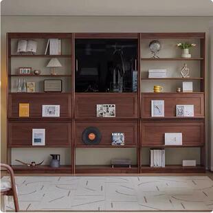 北整美木黑胡DMB桃木实书柜客厅墙组合日柜式 樱桃木落地储物收纳