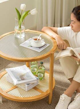 代圆形茶几茶桌OUK用子客厅家型茶台轻奢现小户实木阳台卧室坐地