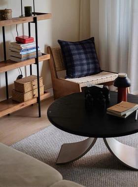 中古风实圆形茶几客餐厅家用QDU圆形桌简约代设计师木现款小户型