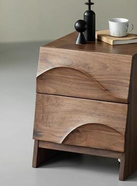 北美黑胡桃木波物浪头纹床柜全实木厅卧室置FET柜抽屉式储物客床