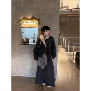 韩系保暖棉服夹克短外套高腰显瘦宽松阔腿裤 冬装 女2025新款 套装