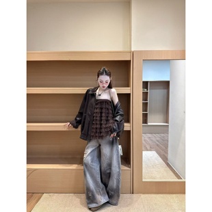 套装女2025新款氛围感独特超好看一字肩抹胸宽松外套显瘦阔腿裤子