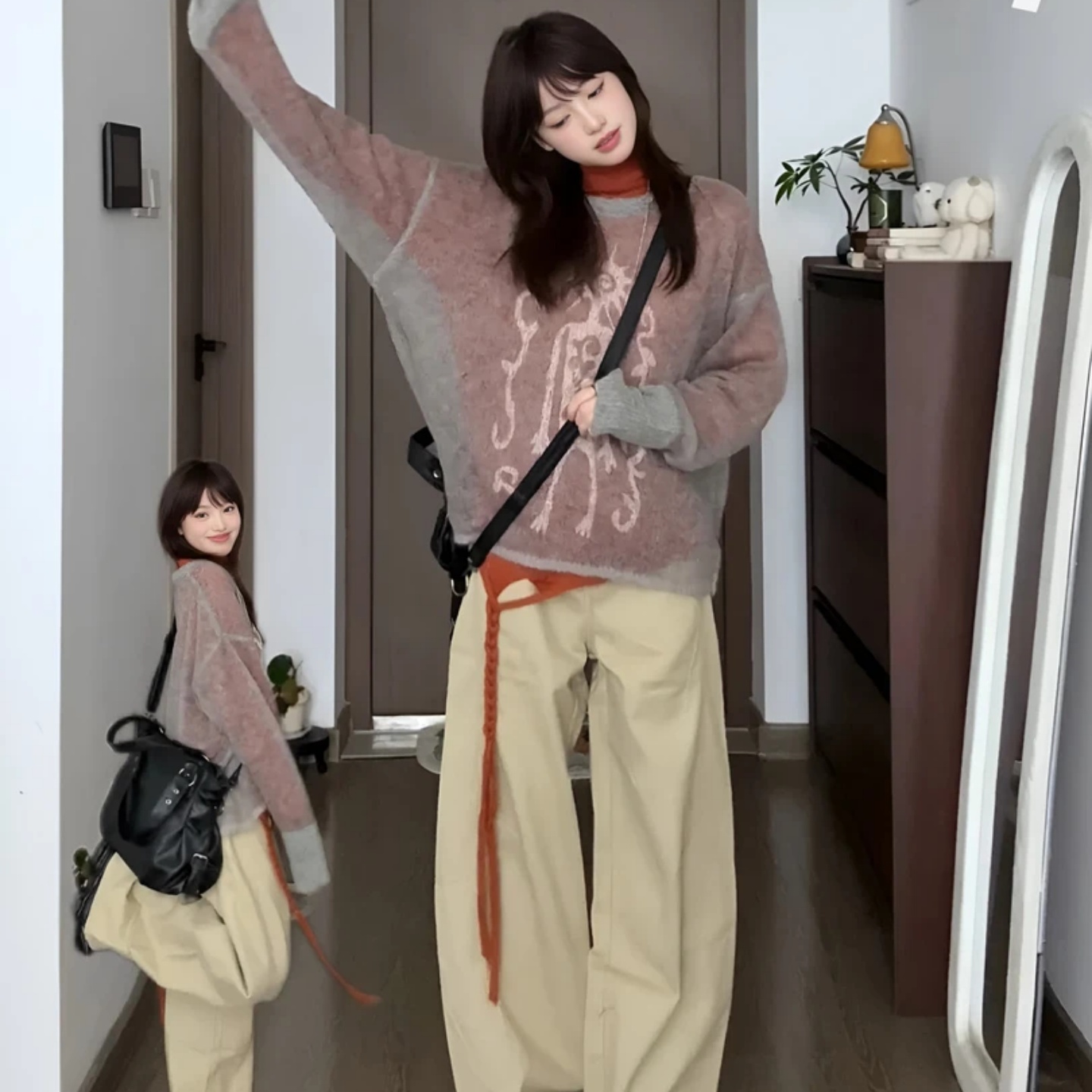 针织内搭打底上衣显瘦阔腿休闲裤