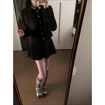 正肩针织开衫高腰显瘦百搭半身裙