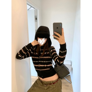 费尔岛撞色软糯短款针织开衫毛衣2025秋冬新款洋气单排扣百搭上衣