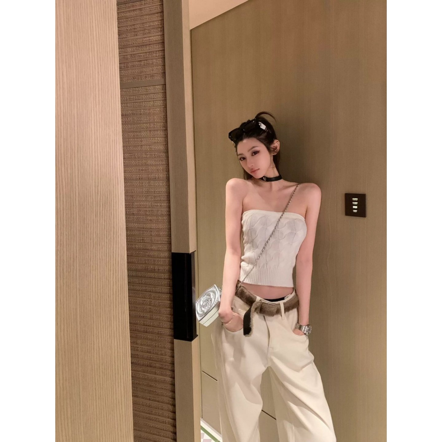 辣妹针织抹胸背心显瘦宽松阔腿裤