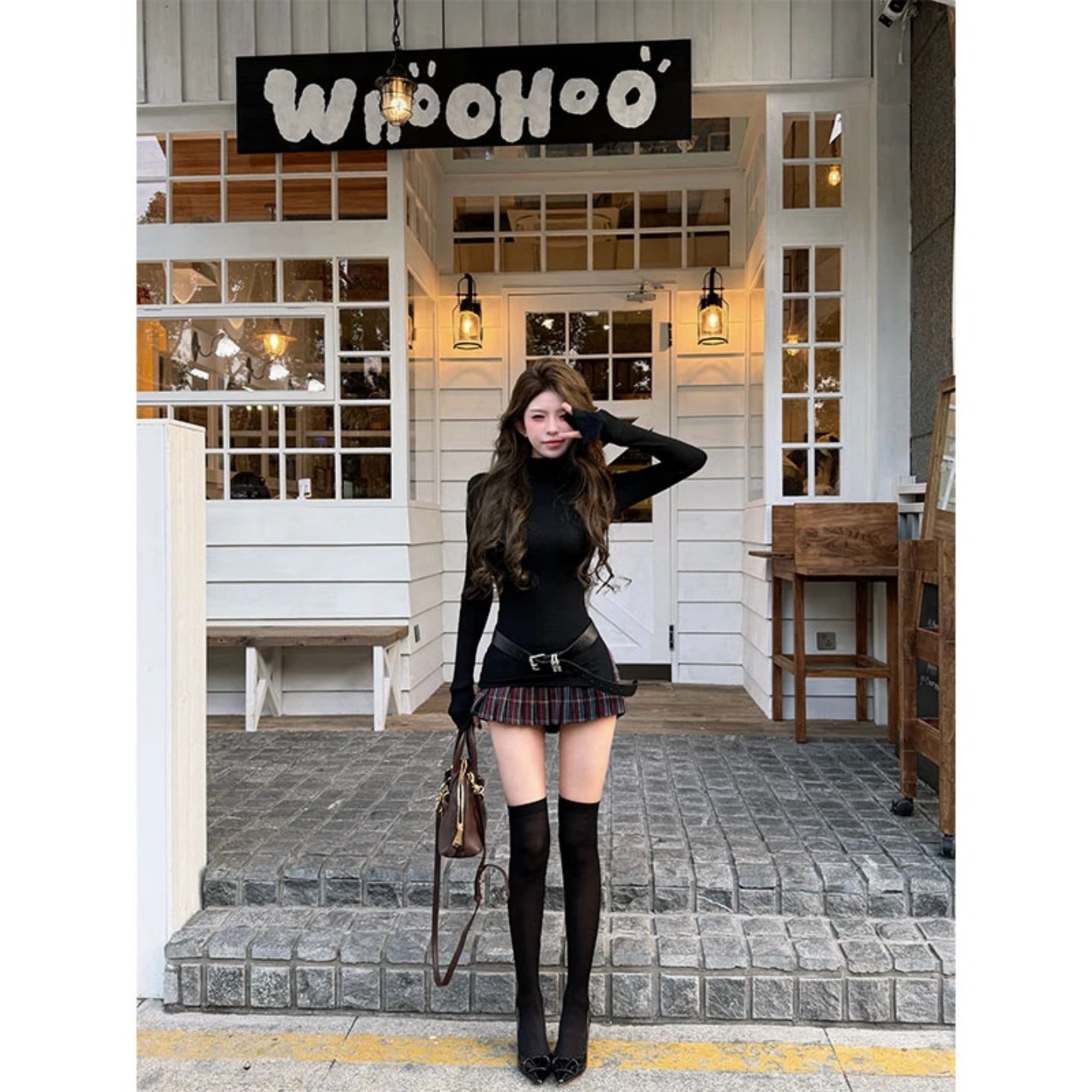 套装女2026新款冬装韩系性感修身半高领T恤女显瘦格纹百褶半身裙,女装/女士精品,时尚套装,淘宝优惠券,粉丝福利购,淘宝优惠卷