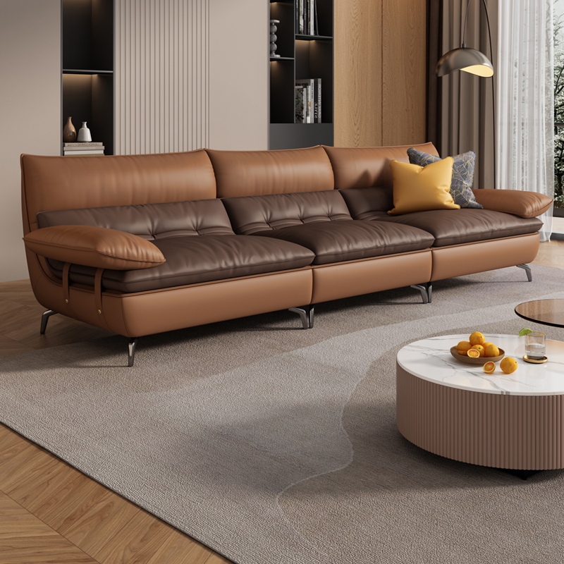岚瑟琳意式真皮沙发头层牛皮客厅现代简约小户型三人位直排宽坐深