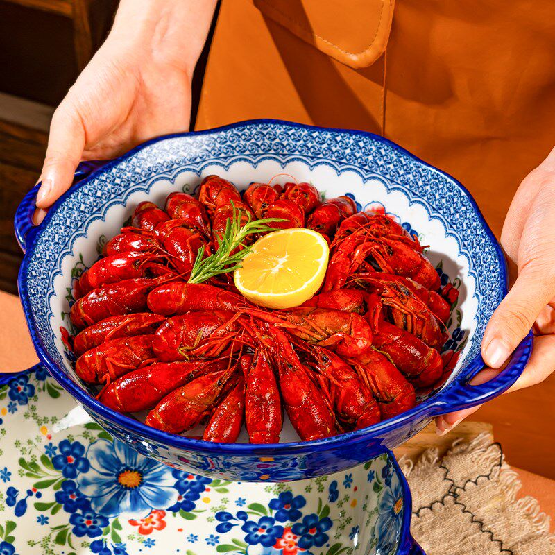 波兰彩酸菜鱼大盆碗家用大号陶瓷双耳汤碗水煮肉片毛血旺专用大碗