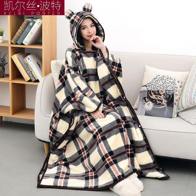 秋冬季加厚保暖披肩毯办公室空调午睡毯斗篷懒人披风打坐多功能毯