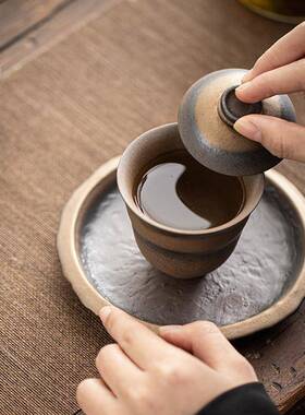 陶瓷二盖碗鎏金釉功夫X2403220茶具粗茶陶家用单个泡碗才古早烧铁