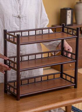 竹制置物收架新中式32730桌纳面博古架茶架壶示展茶具茶杯收纳置