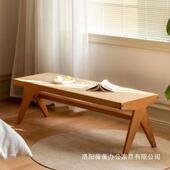 家HUS用板网红尔换鞋 复凳客厅餐椅凳北欧实木藤编长条凳古昌迪加