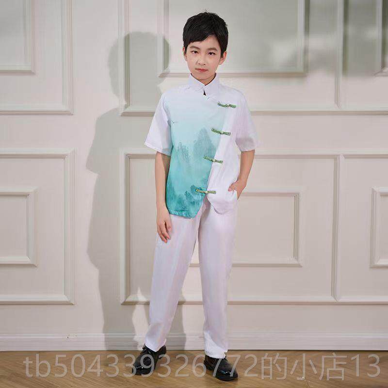 高档童典中国儿风男舞蹈古筝女运动会开 古幕式合唱渐层演出服装