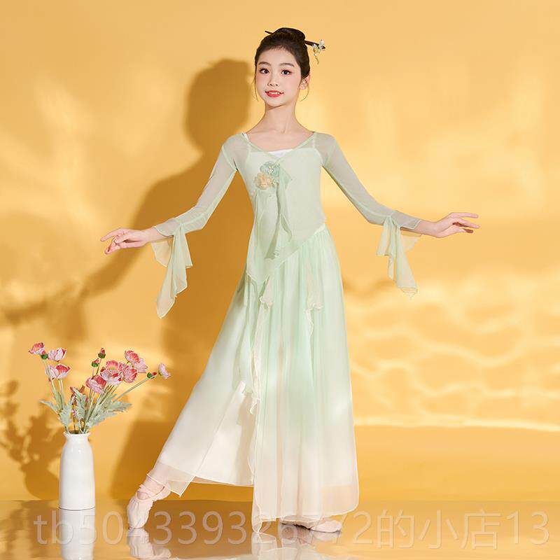 高档儿童古典舞女童舞演扇出服练功飘逸蹈舞子舞渐层纱衣中国表演