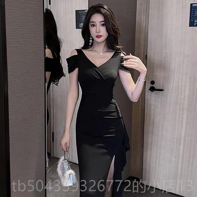 高档级感洋装高气质夜店女装技性足疗女师工衣黑色感长裙年会晚礼
