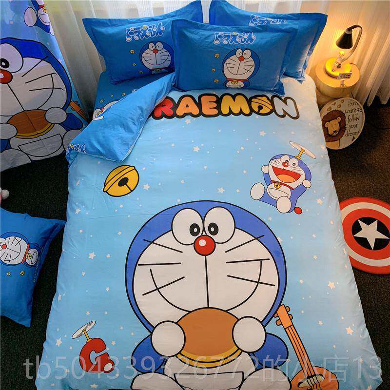 高档全棉卡通四件套男孩灌高被手纯棉床上用篮学生三件套儿童套床