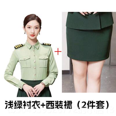 高档军绿色军鼓队衬衣文工团唱团演出乐队礼服装升旗手合服空姐制
