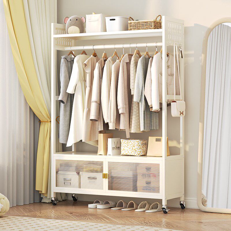 家用卧室出租房衣物收纳简易组装落地洞洞板金属角钢衣架货架衣柜