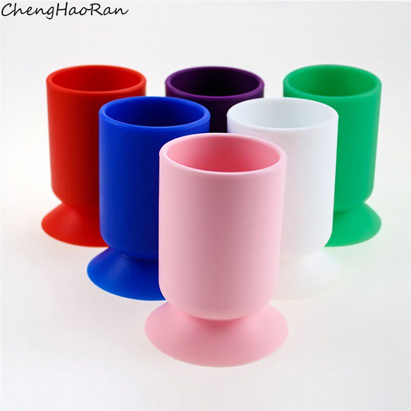 多功能简约纯色防摔吸盘硅胶笔筒圆形化妆刷收纳筒桌面收纳用品