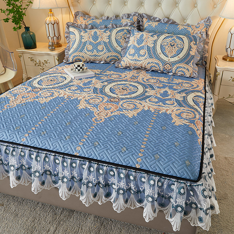 欧式乳胶凉席三件套床笠款可水洗折叠夏季冰丝席床罩空调软席防滑