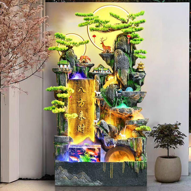 大型假山流水摆件循环水落地客厅玄关生财风水轮开业礼品喷泉景观