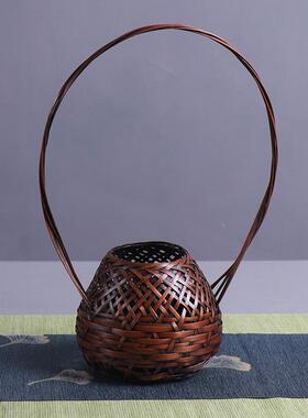 厂中直销手工家竹子编织专插花篮式花器禅意花瓶器皿教学用WLE复