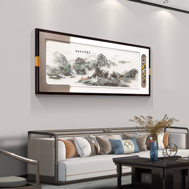 苏绣山水画新中式客厅装饰画刺绣挂画高档沙发背景墙壁画