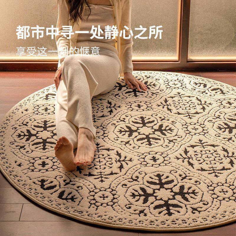 美式复古圆形地毯高级感防水法式客厅轻奢可擦免洗卧室衣帽间地垫