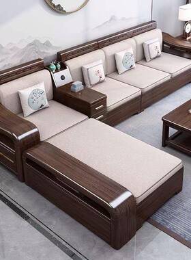 新中式物DPF紫夏金檀木型实木沙发组合大小户冬两用储科技布客厅