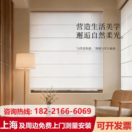 罗马帘窗帘拉卷式升降遮光柔纱卷帘定制新款复古简约客厅卧室窗帘