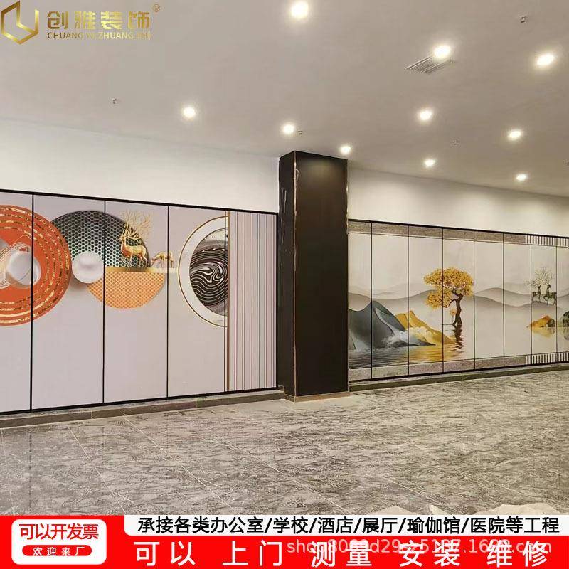 餐厅活动隔断墙办公室折叠推拉屏风展厅吊轨式包间移动门板吊趟门