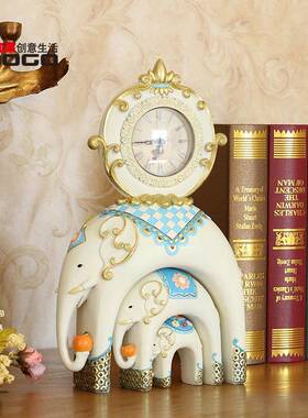 直销创意款小象装饰座钟摆设客厅卧室时钟树脂工艺品摆件